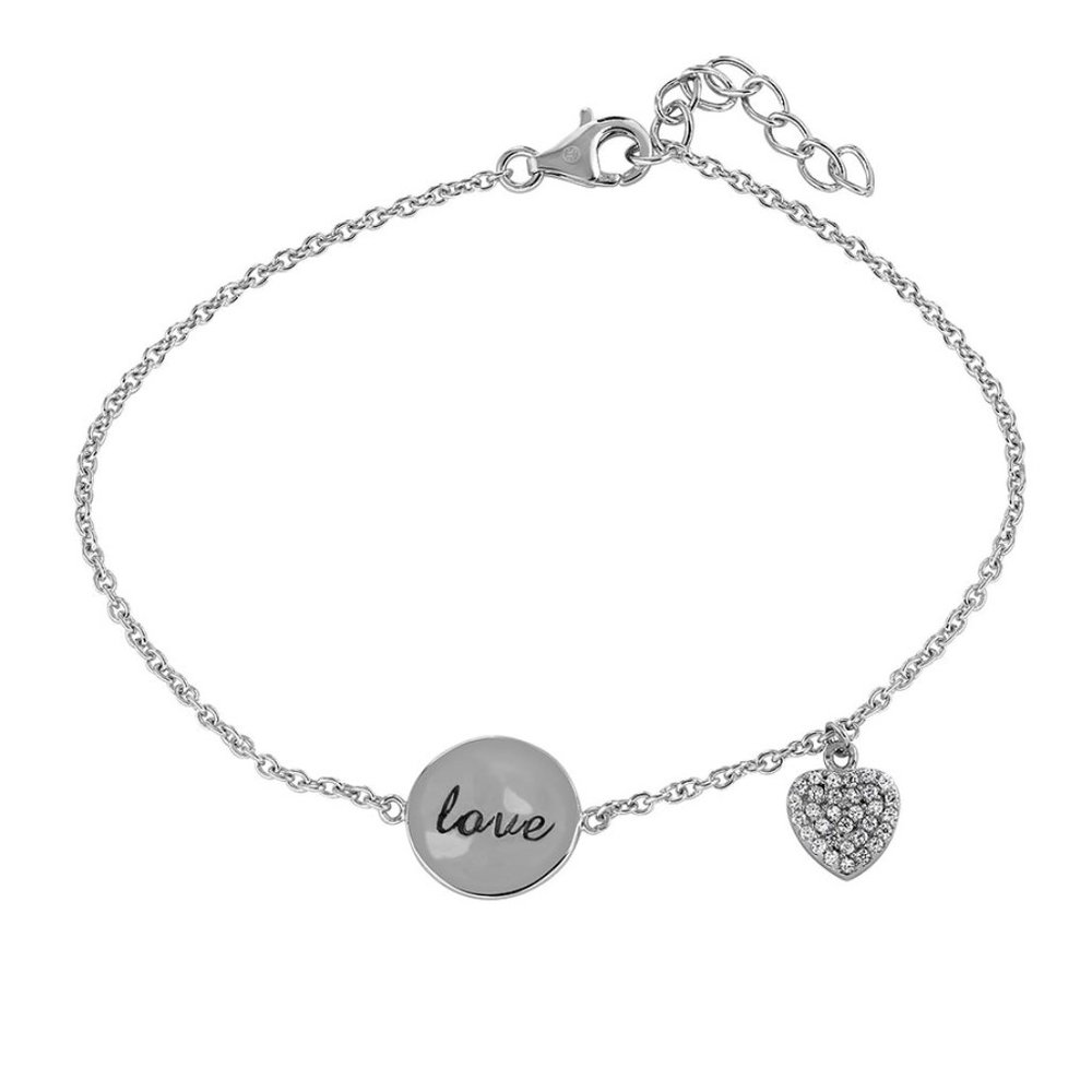 925 Sterling Silver Love & Heart Bracelet W/CZ
